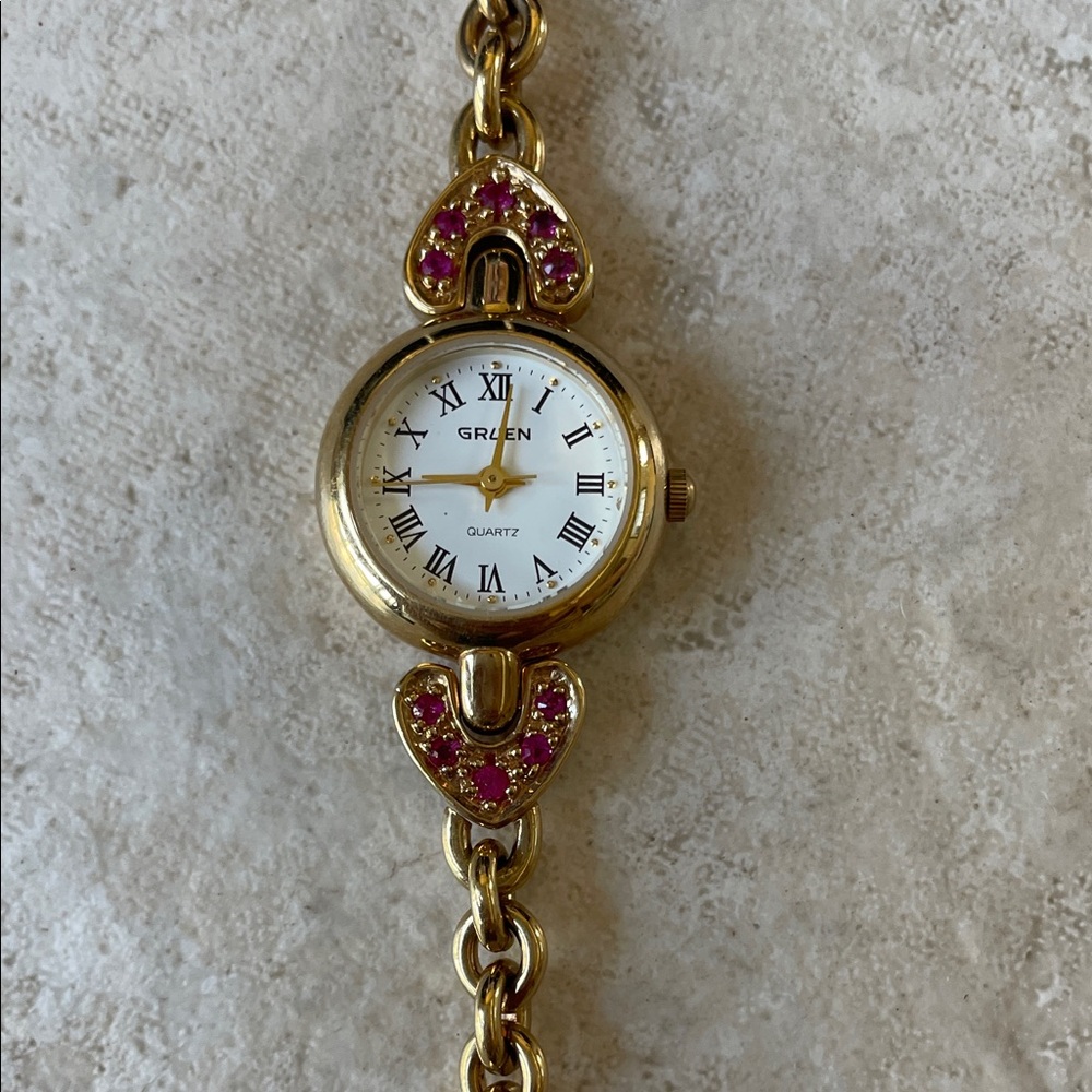 Vintage Gruen Gold and Pink Women's Watch